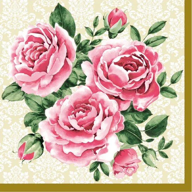 Trio of Roses Disposable Lunch Paper Napkins 20 Ct