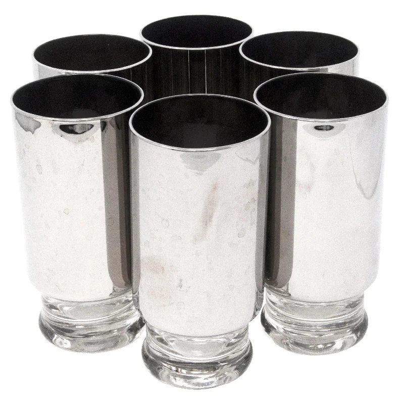 Mercury Coated Footed Collins Glasses | Set of 6