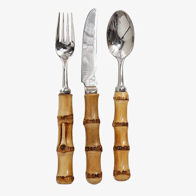 Natural Bamboo Cutlery Set (Dessert, Silver)