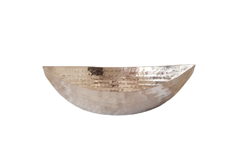 Stainless Steel Hammered Oval Boat Shape Decorative Platter or Bread Basket, 8.5"