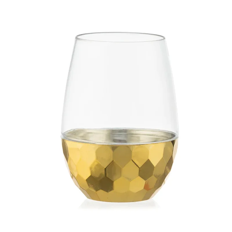 Stemless Hammered Wine Goblet 16oz Clear / Gold Bottom