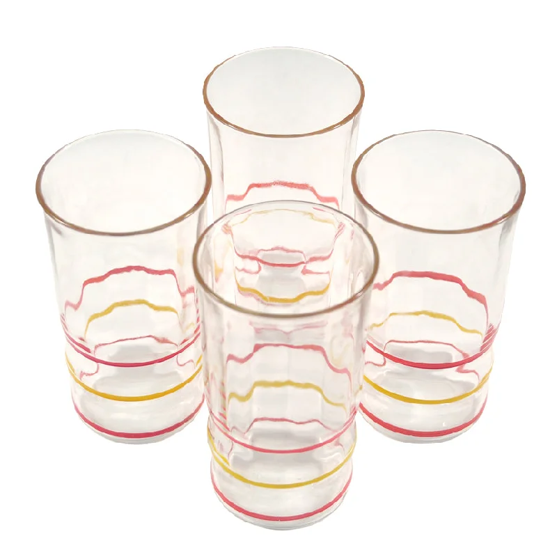 Red and Yellow Ringed Depression Juice Glasses