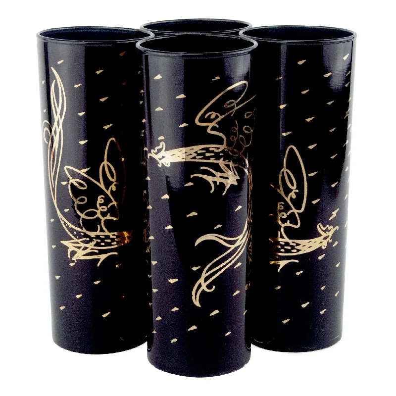 Fred Press Black & Gold Rooster Collins Glasses