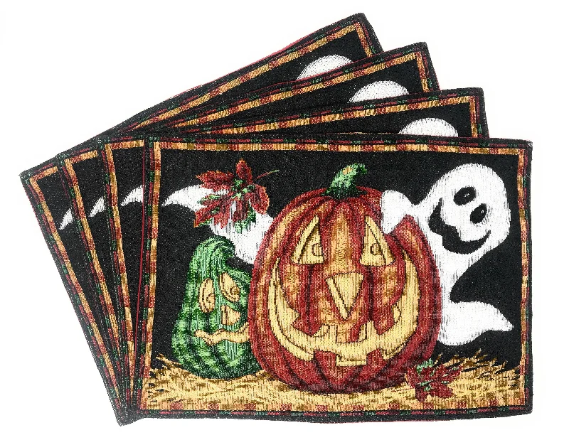 DaDa Bedding Set of 4-Pieces Halloween Pumpkin Tapestry Placemats 13” x 19” (12914)