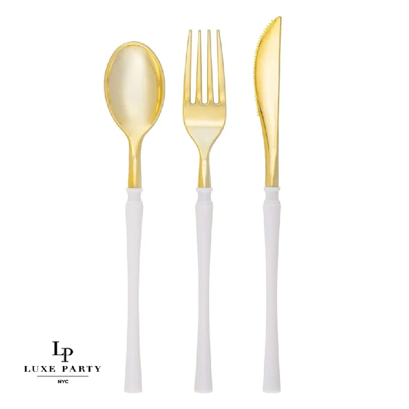 Neo Classic White • Gold Plastic Cutlery Set | 32 Pieces