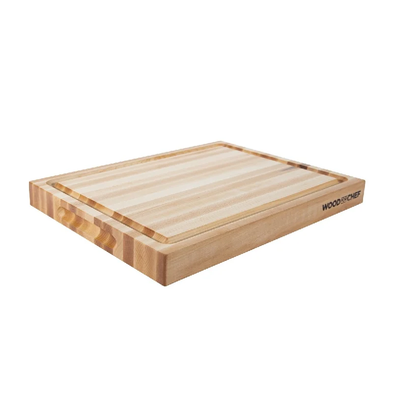 WoodForChef Medium Wood Cutting Board from Canadian Hardwood - A Butcher Block that comes with Juice Groove and Side Handles