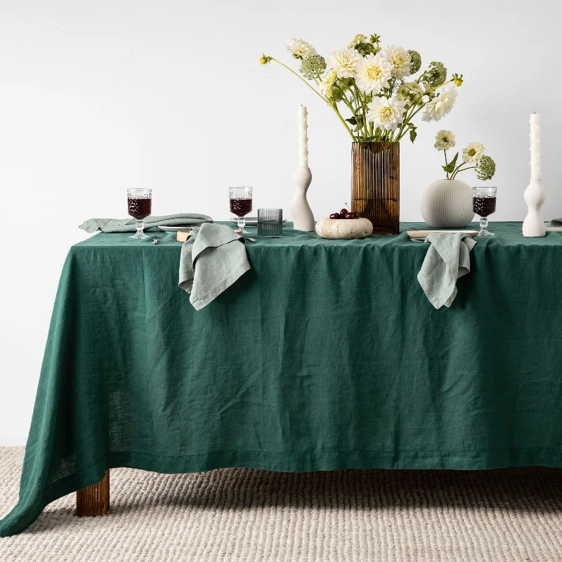 French Flax Linen Table Cloth in Jade