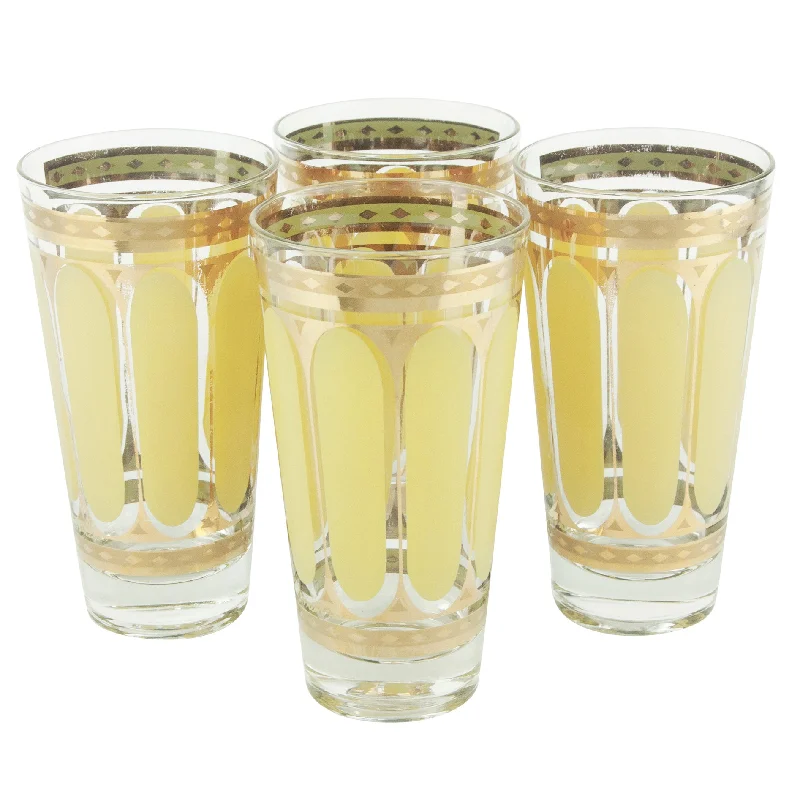 Fred Press Mustard & Gold Ovals Tapered Collins Glasses