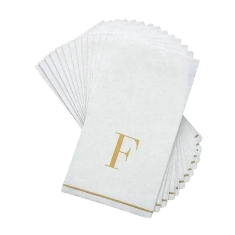 Letter F Gold Monogram Paper Disposable Dinner Napkins | 14 Napkins