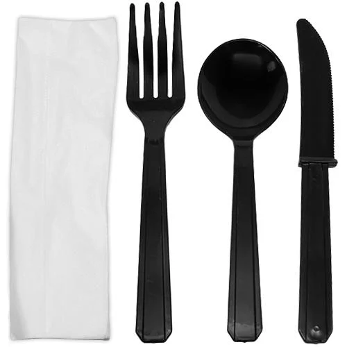 Karat PS Heavy Weight Cutlery Kits - Black - 250 ct