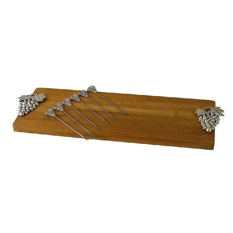 Cheese Board Set 6 Pick & Cutting Board, Silver Grape Handles