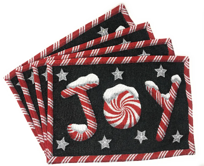 DaDa Bedding Set of 4-Pieces Peppermint Joy Holiday Tapestry Placemats 13” x 19” (12904)