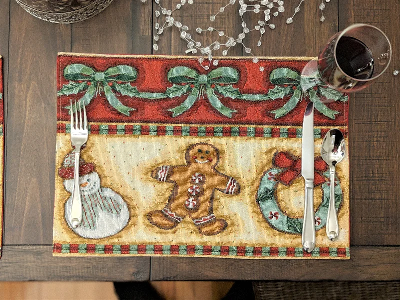 DaDa Bedding Set of 4-Pieces Gingerbread Sweets Holiday Woven Tapestry Placemats 13” x 19” (12917)