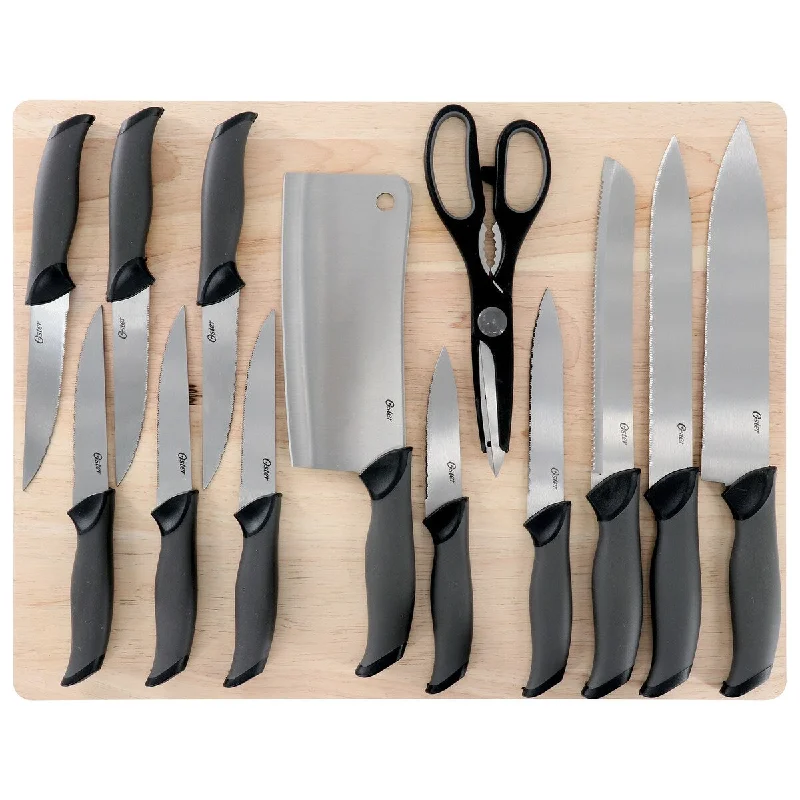 14 Piece Stainless Steel Cutlery Knife Set in Black with Cutting Board