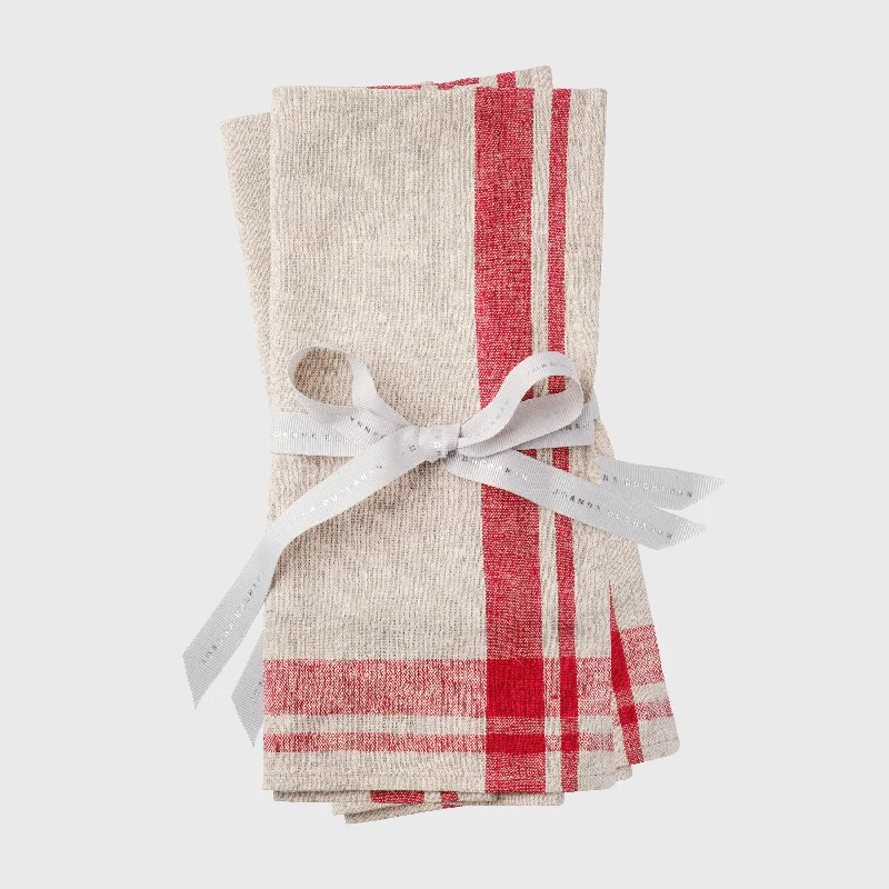 Striped border dinner napkin, red, set of four