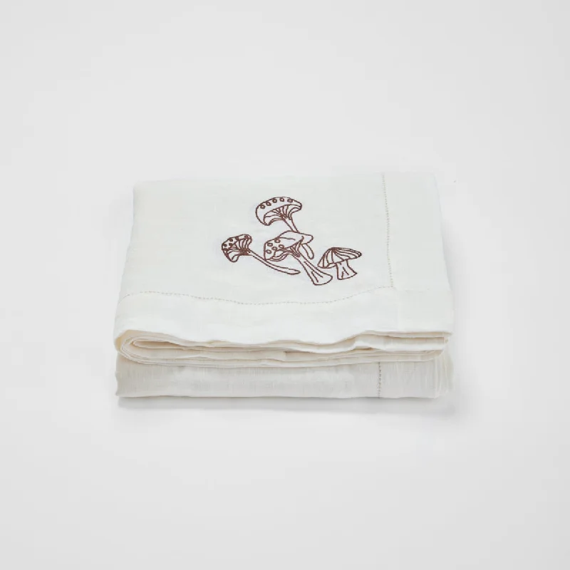 100% Linen Table Cloth with Hem Stitch & Embroidery Detail in White