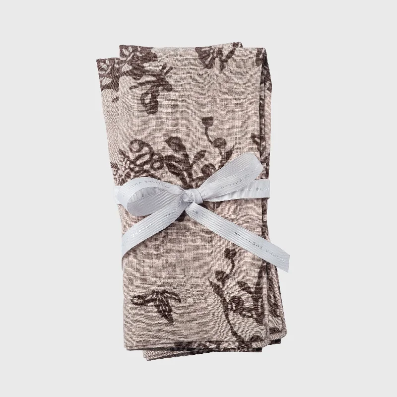 Garden print napkin, mocha, set of two