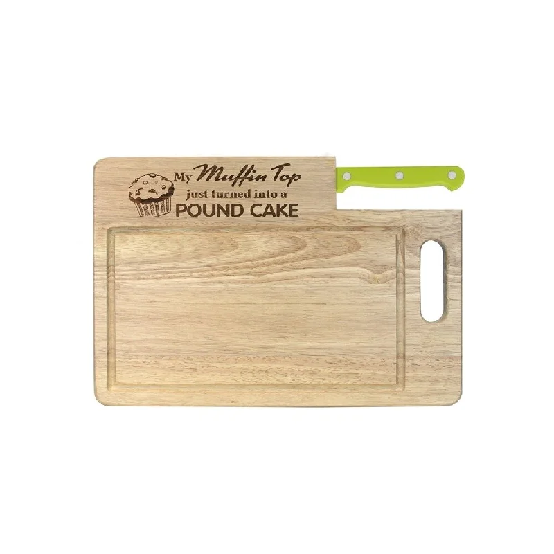 Ginsu Custom Gift Collection "Muffin Top/Pound Cake" Engraved Cutting Board with Lime Green Santoku Knife