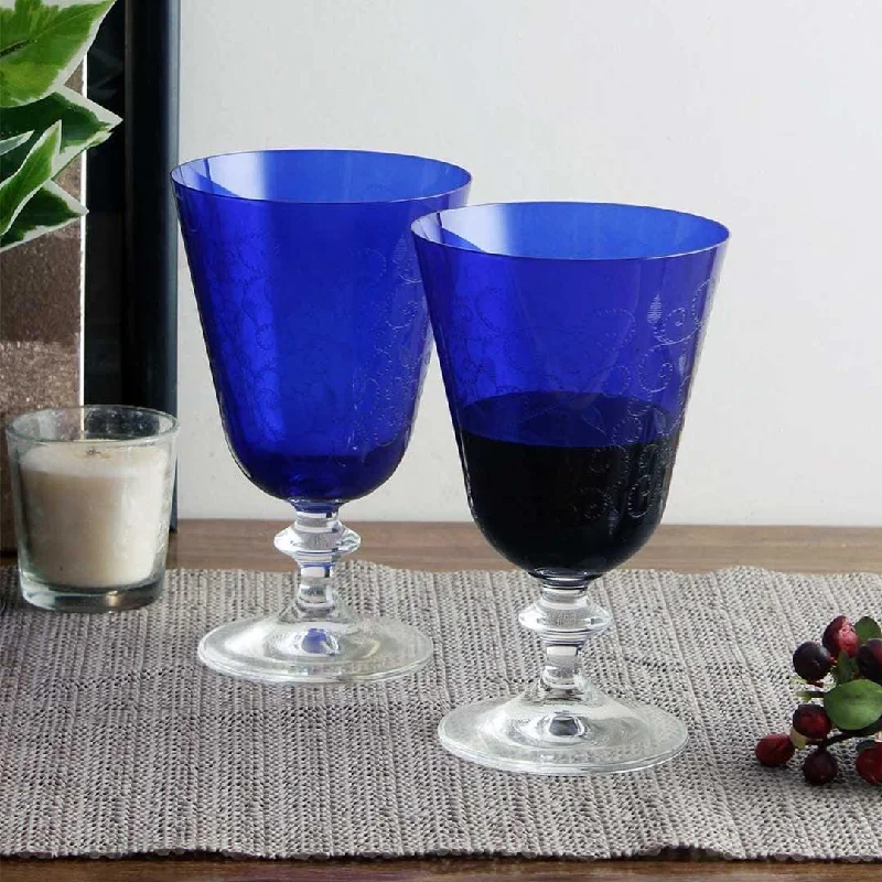 Bella Dark Blue Engraved Glass - Set Of 6