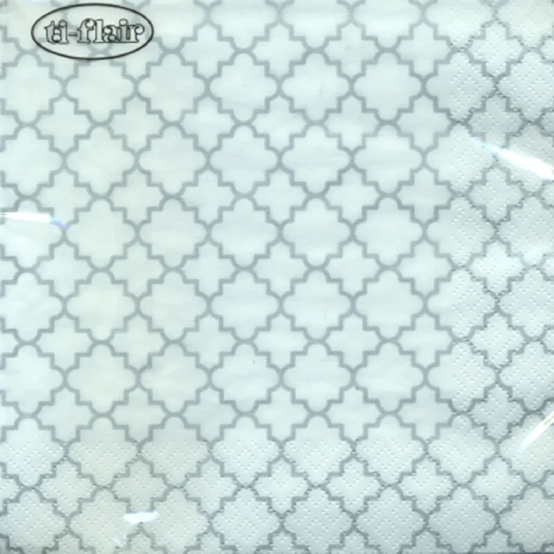 Quattrefoil White/Silver Lunch Napkins 20 Ct