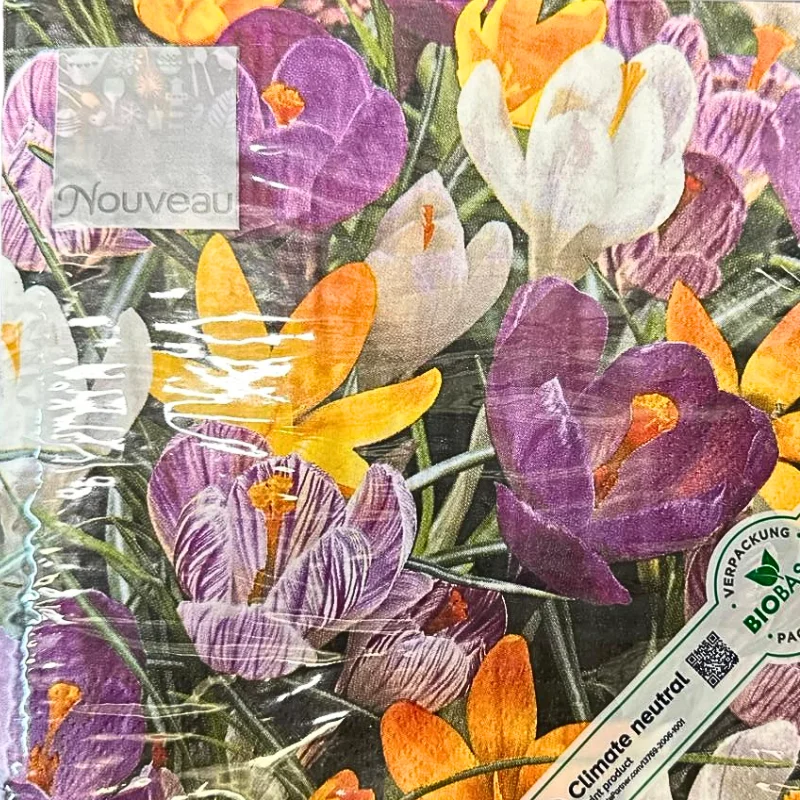 Single Paper Napkins For Decoupage Crocuses Mix Flower Pattern