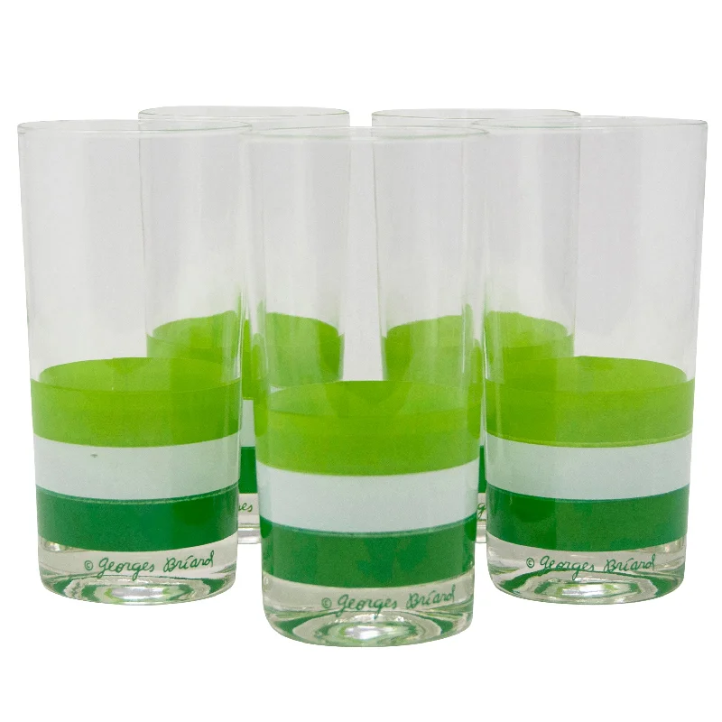 Georges Briard Green & White Collins Glasses