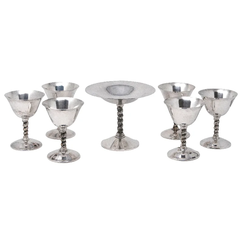 Silver Plate Compote & Wine Glasses Set