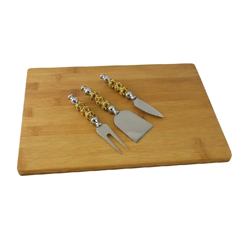 Cheese Board 3-Pc Utensil Set Cheese Knives, Amber Fork Prong & Cutting Board