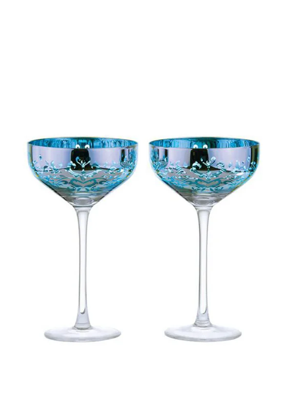 The Home Studio Set of 2 Filigree Champagne Saucers, Blue