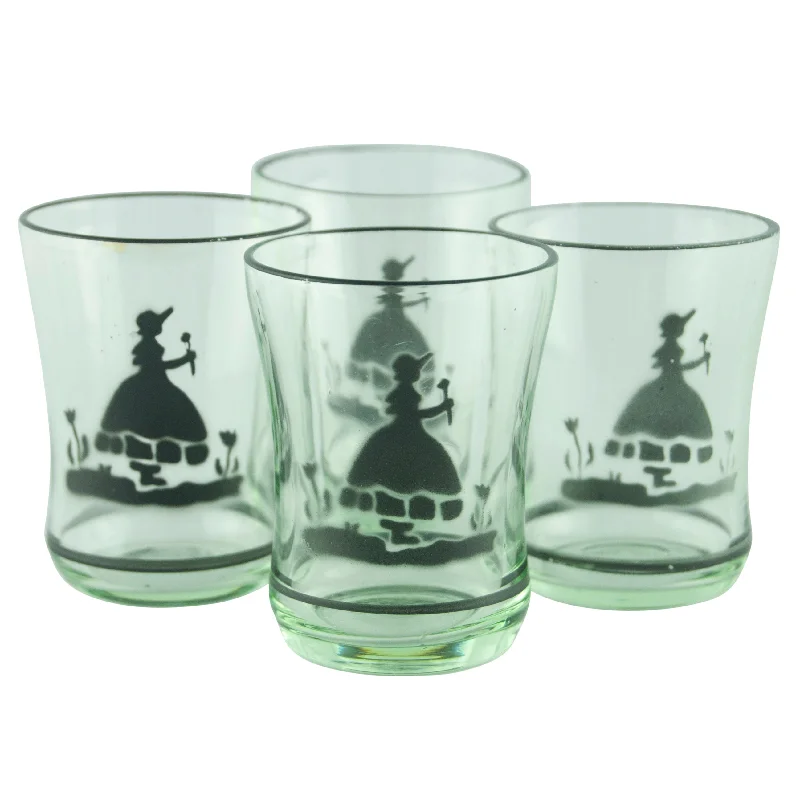 Black Stenciled Lady Light Green Shot Glasses