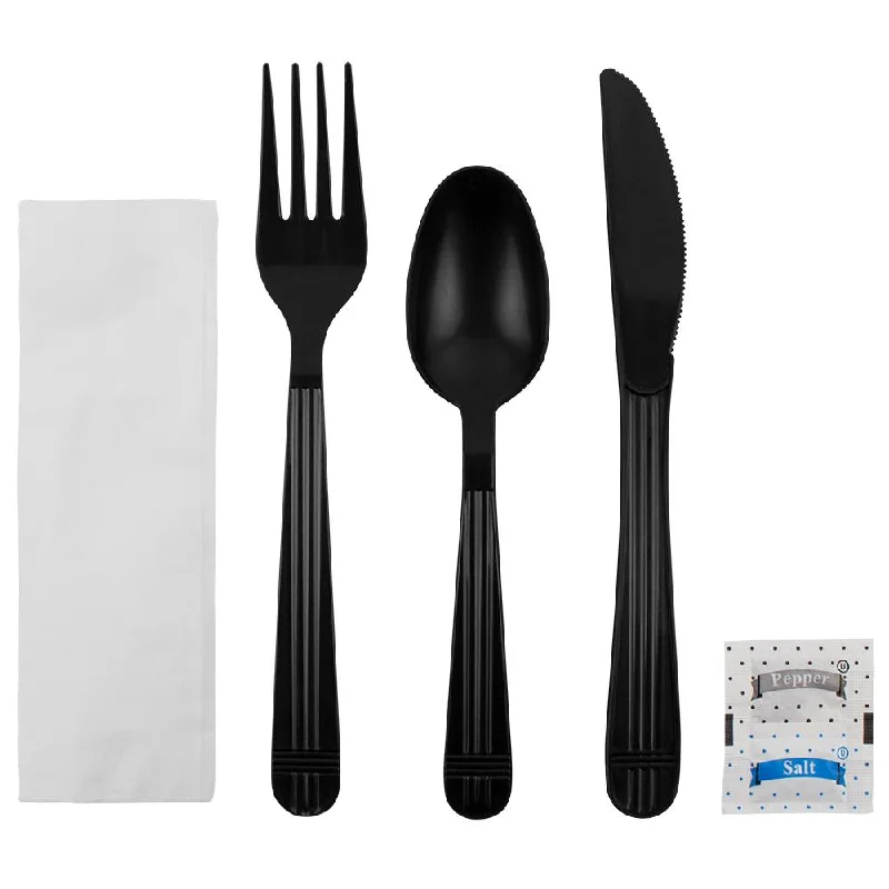 Karat PP Heavy Weight Cutlery Kits with Salt and Pepper - Black - 250 ct