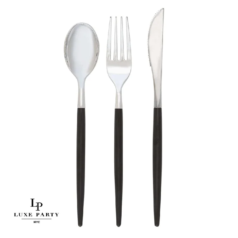 Black • Silver Plastic Cutlery Set | 32 Pieces