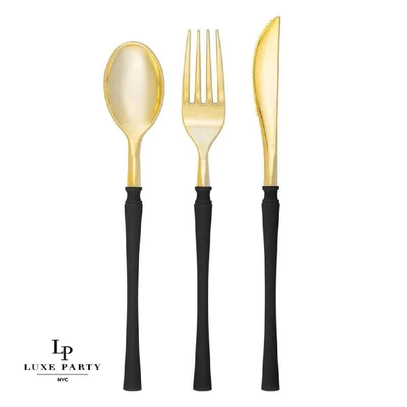 Neo Classic  Black • Gold Plastic Cutlery Set | 32 Pieces