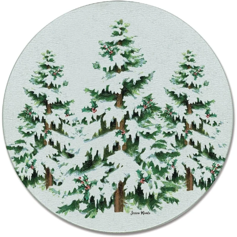 Jolly Holiday Trees 4mm Heat Tolerant Round Tempered Glass Cutting Board 16" Round Made in the USA Food Preparation Board