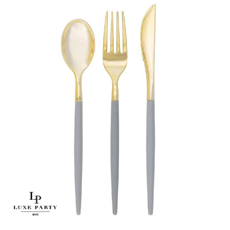 Grey • Gold Plastic Cutlery Set | 32 Pieces