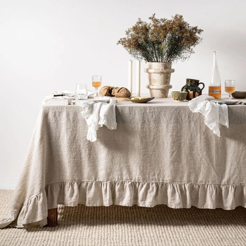 French Flax Linen Ruffles Table Cloth in Natural