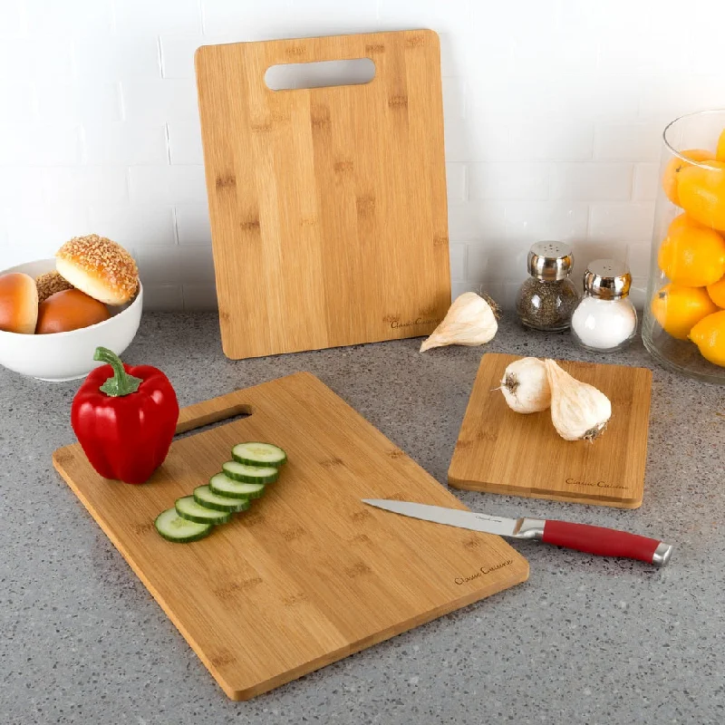 3-Piece Bamboo Cutting Board Set - Eco-Friendly Chopping, Charcuterie, and Serving Boards by Classic Cuisine