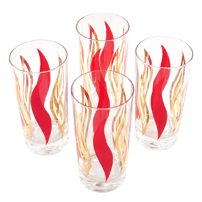 Red & Gold Flame Collins Glasses