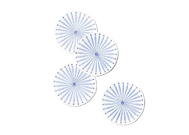 Iris Blue Burst Round Cocktail Napkin, Set of 4