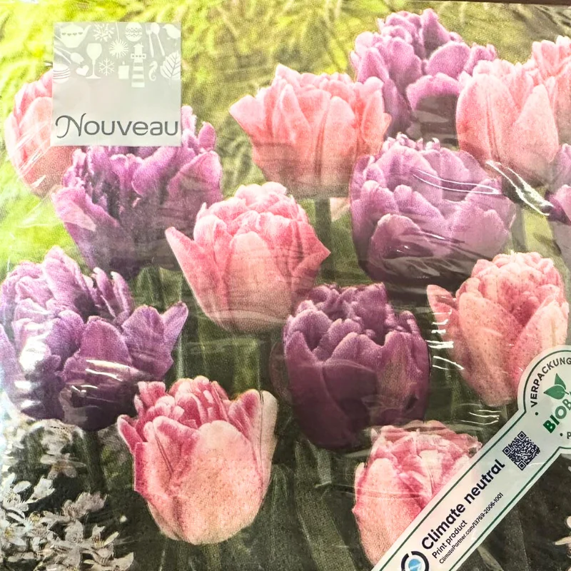 Single Paper Napkins For Decoupage Pink Tulip Field Mix Flower Pattern 1 Pack (20 Napkins)