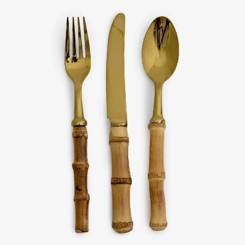 Natural Bamboo Cutlery Set (Dinner, Gold)