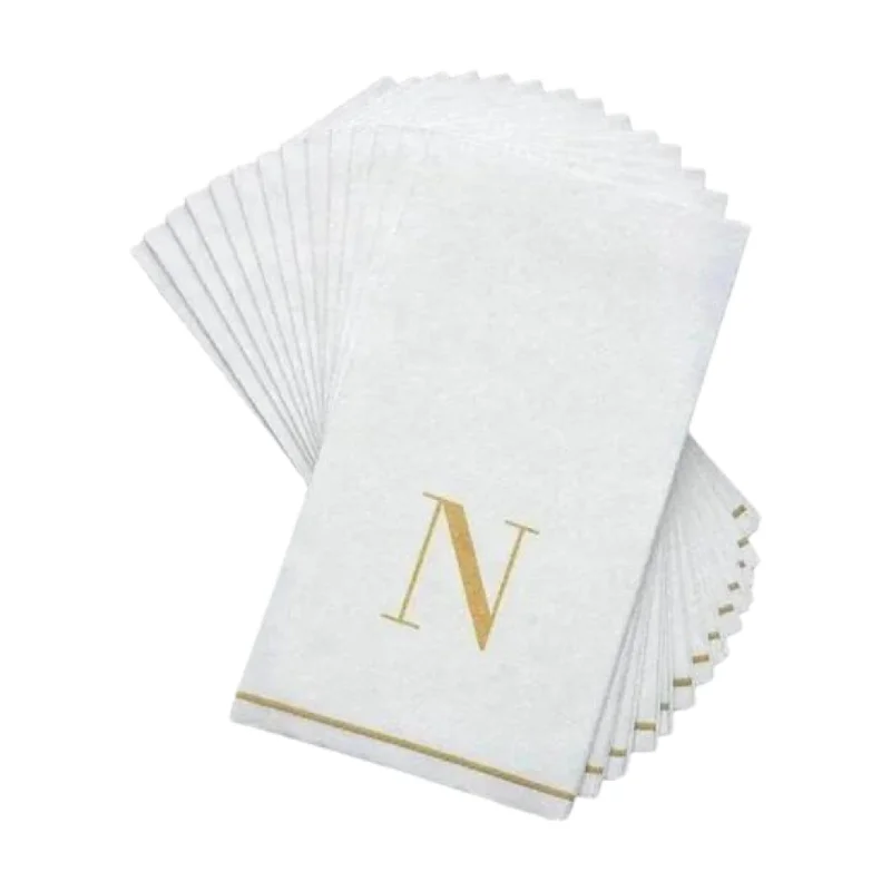 Letter N Gold Monogram Paper Disposable Dinner Napkins | 14 Napkins