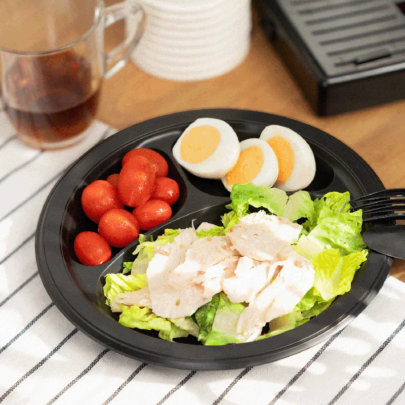 Karat Earth 9" Mineral Filled PP Round Plate, Black, 3 compartments - 500 pcs