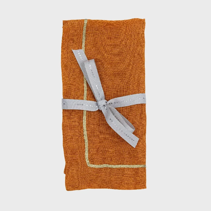 Gold trim dinner napkins, pumpkin, set of two