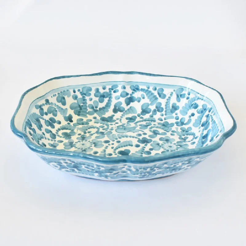 Arabesco Turquoise scalloped oval bowl