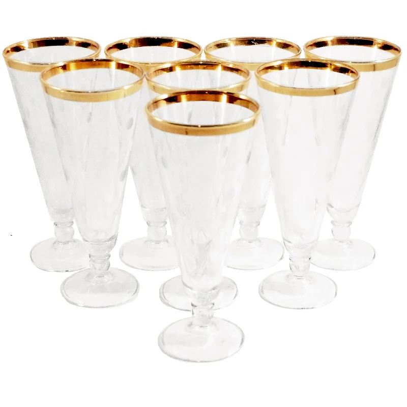 Gold Rim Etched Pilsner Glasses