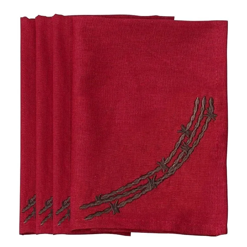 Embroidered Barbed Wire Cloth Napkins in Red