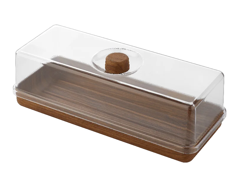 Rectangle Mahogany Heavy Plastic Serving Tray with Plastic Cover | 6.3" x 15.35"