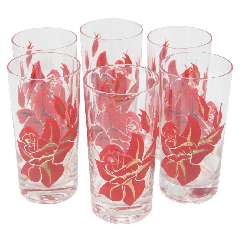 Red & Gold Roses Collins Glasses