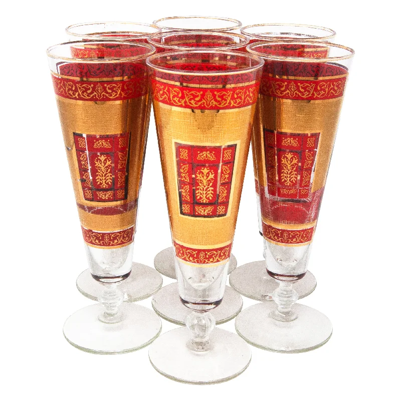 Libbey Red and Gold Pilsner Glasses